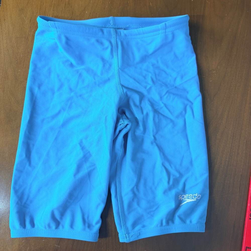 Speedo Swim Jammers Boys Size 7 Blue Solid Performance Swimwear Athletic
